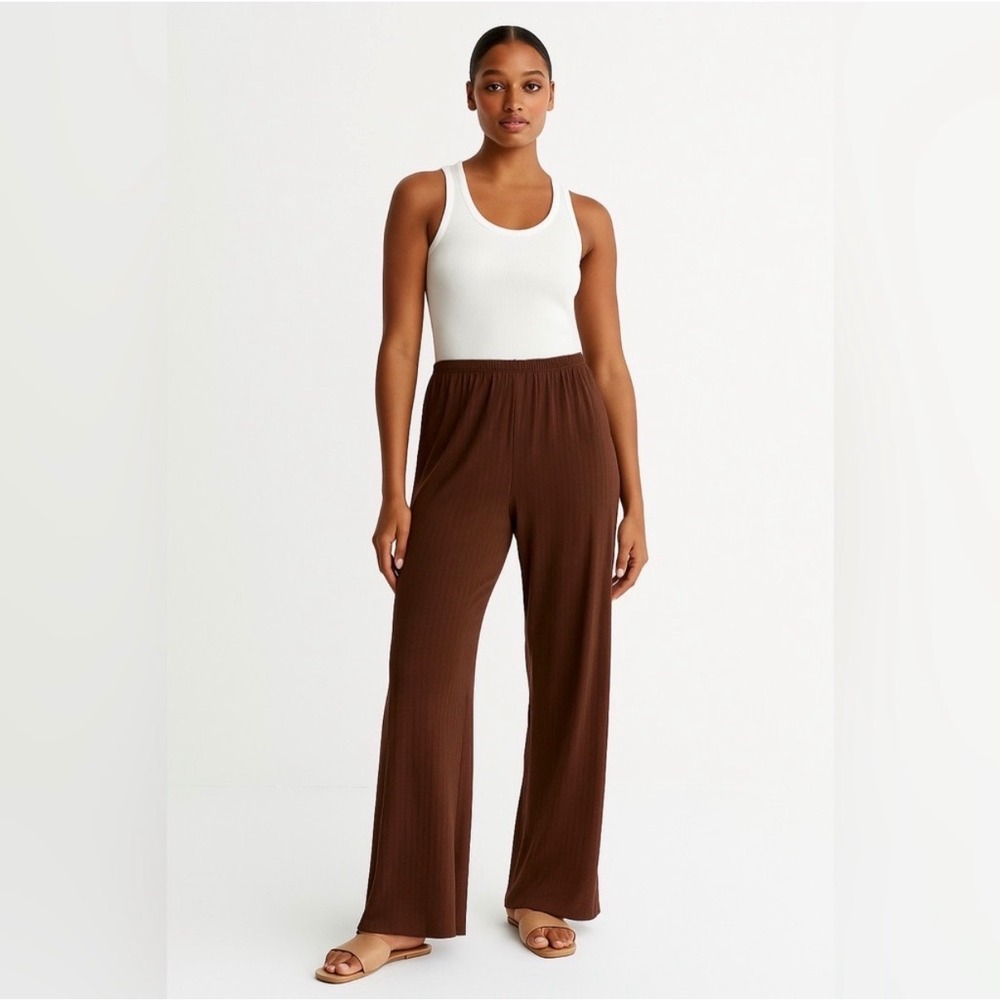 Splendid Brown Ribbed Wide Leg Pull-On Lounge Pants Size XL